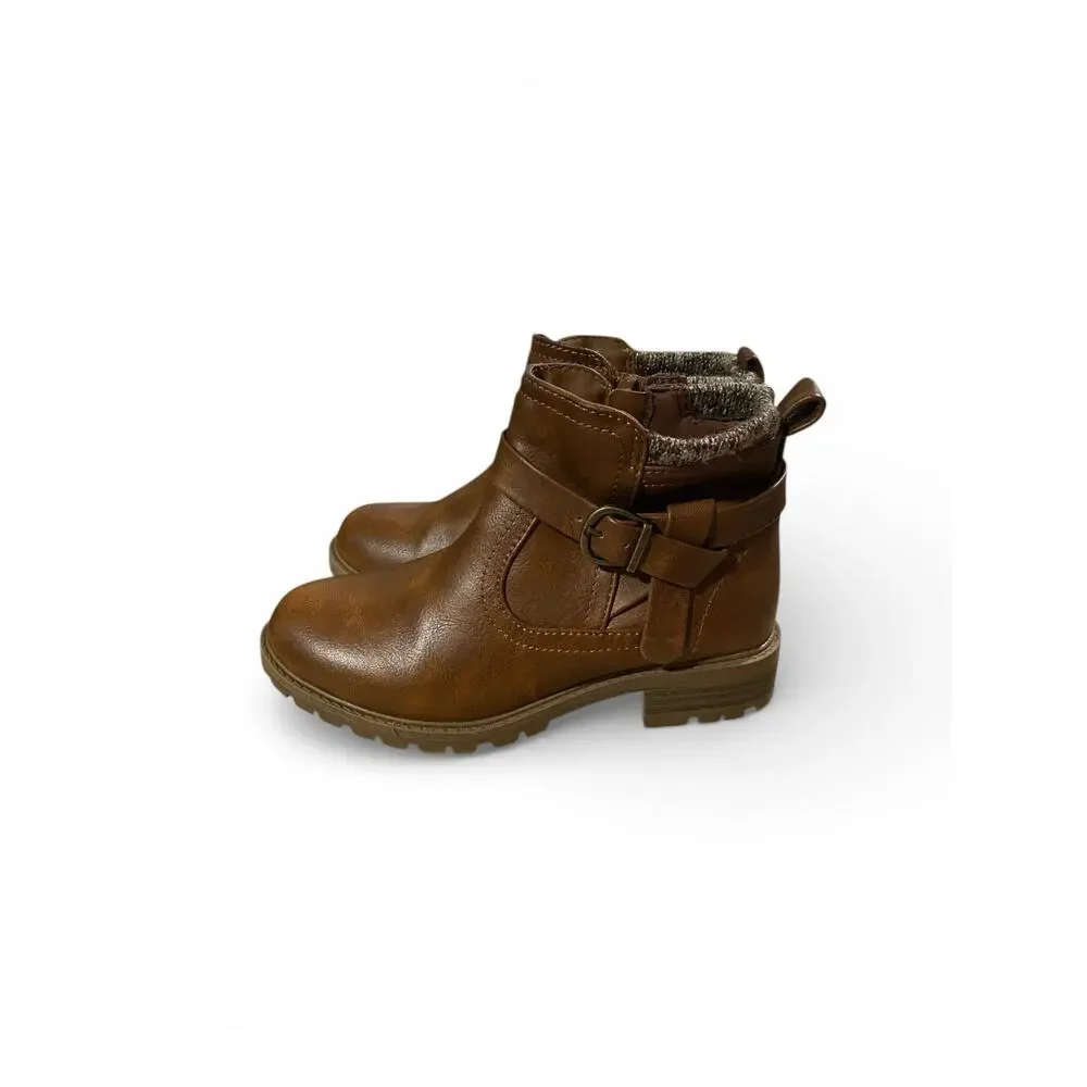 Wonder Nation Girls Ankle Booties 13 Brown Buckle Lined Inner Side Zipper